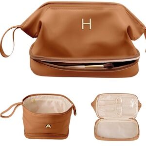 Double Layer Cosmetic Bag with Makeup Brush Organizer